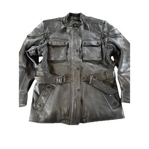 Vintage Hein Gericke Echt Leder Black Leather Jacket Size 42 Pockets Strap CLEAN